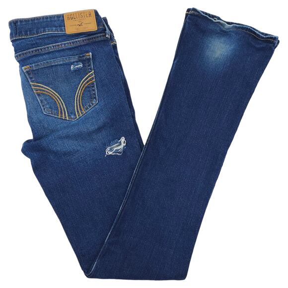 Hollister Denim - Hollister Jeans Womens 7L 28 x 35 Boot Cut Skinny Distressed Low Rise Dark Wash